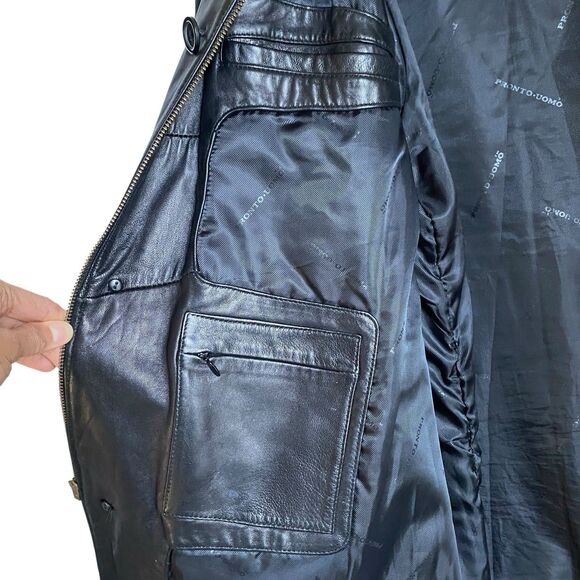 Pronto Uomo Leather Jacket Men 2XL Black Button Up Mid Length Soft Lambskin - Picture 8 of 12